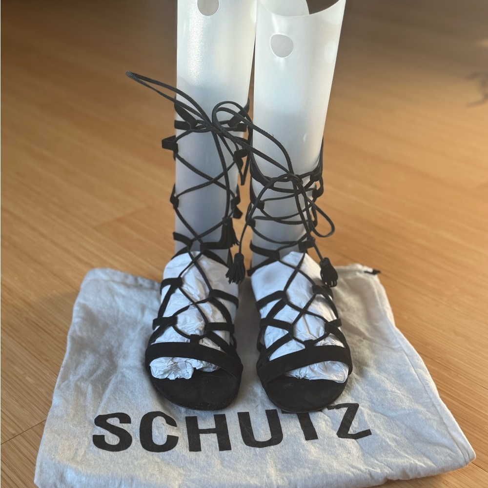 SCHUTZ Black Stiletto Ankle-Strap Sandals